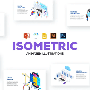 Isometric アニメーション付 infographics PowerPoint テンプレート