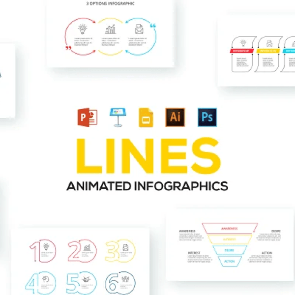Line アニメーション付 infographics PowerPoint テンプレート