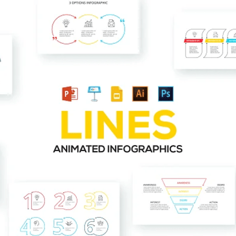 Line アニメーション付 infographics PowerPoint テンプレート