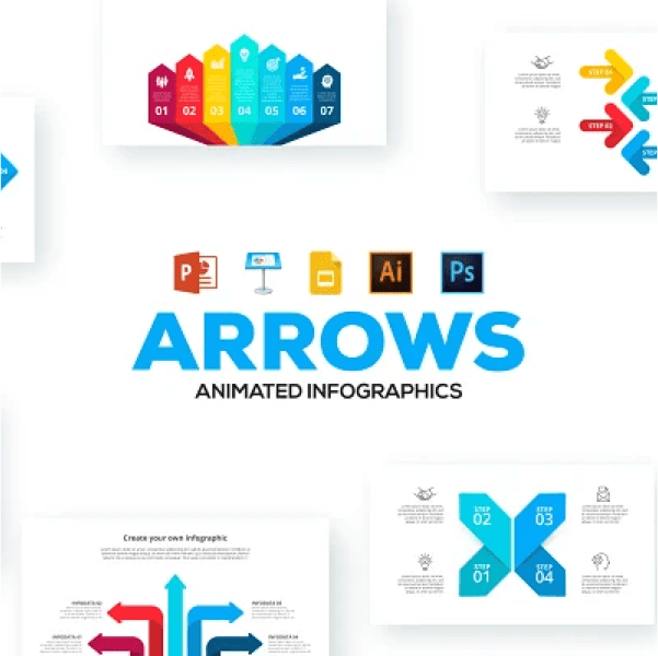 Arrows アニメーション付 infographics PowerPoint テンプレート