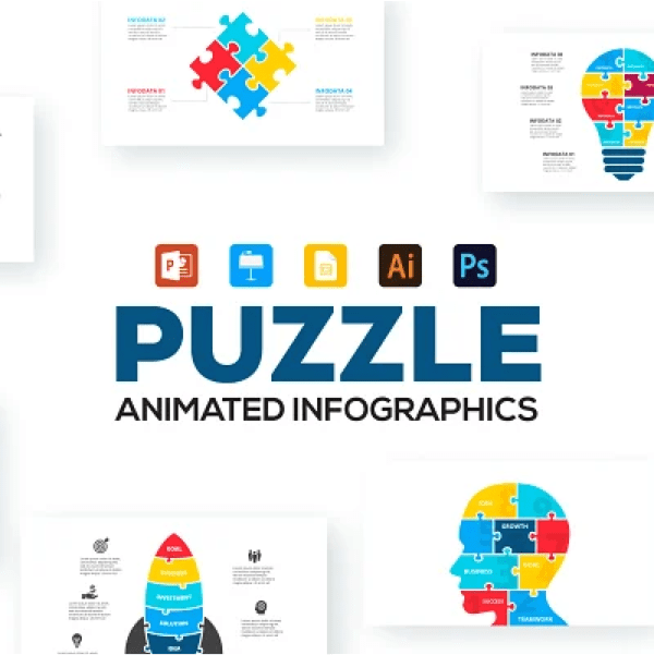 Puzzle アニメーション付 infographics PowerPoint テンプレート