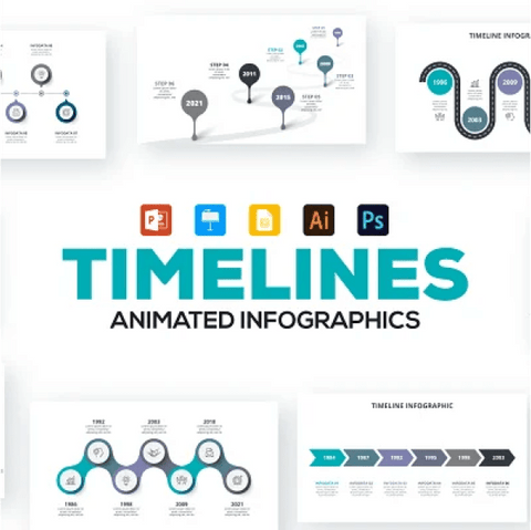 Timelines アニメーション付 infographics PowerPoint テンプレート