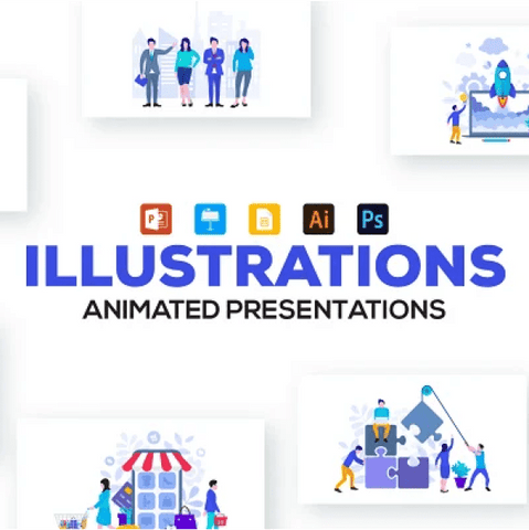 Flat ILLUSTRATIONS アニメーション付 infographics PowerPoint テンプレート