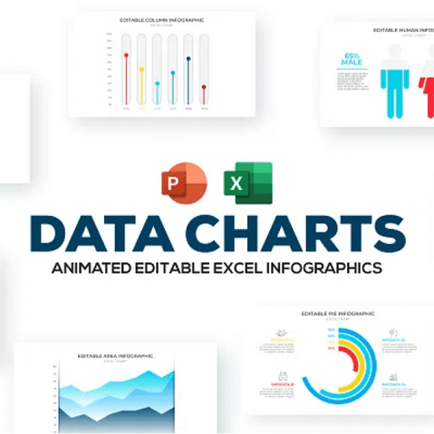 Excel Data Charts アニメーション付 infographics PowerPoint テンプレート