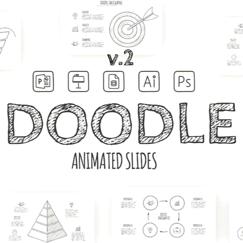 Doodle v.2 アニメーション付 infographics PowerPoint テンプレート