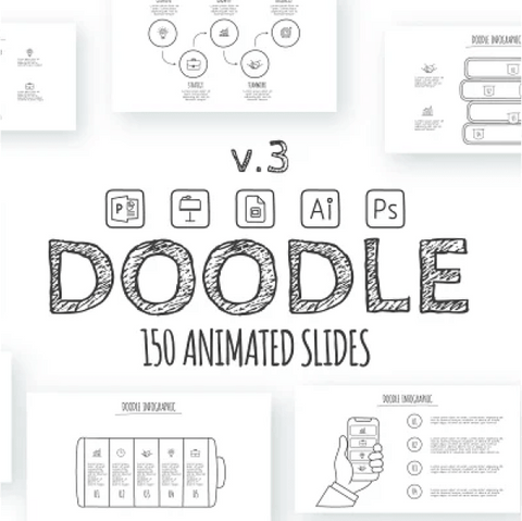 Doodle v.3 アニメーション付 infographics PowerPoint テンプレート